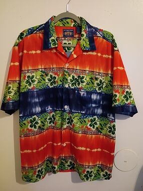 OTB Men's Orange‎ & Blue Floral Casual Hawaiian Style Shirt Sz M